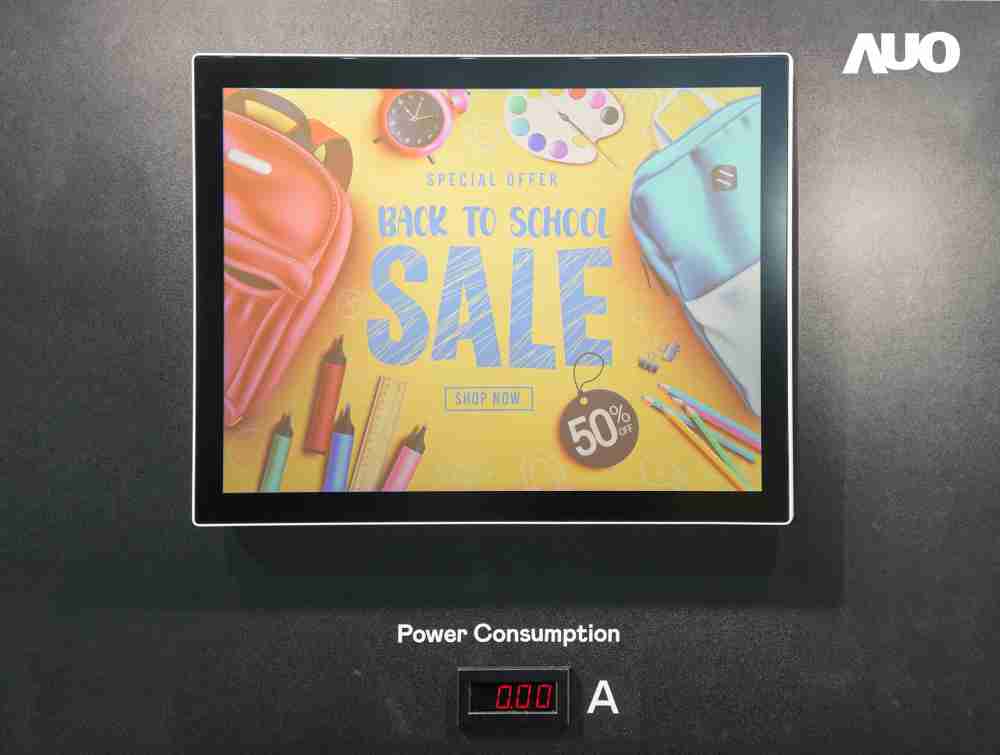 PA直营展示胆固醇液晶超低耗能户外全彩显示器，，，ChLC（胆固醇液晶）以双稳态技术使静态显示零功耗，，具省电、、、高彩度、、、环保的特性，，，，还整合软硬件系统解决方案，，，，可透过单一云端平台管理